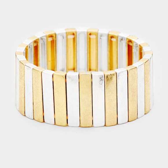 Big Bold Beautiful Metallic Gold & Silver Geometric Stretch Bracelets NEW - Picture 6 of 6